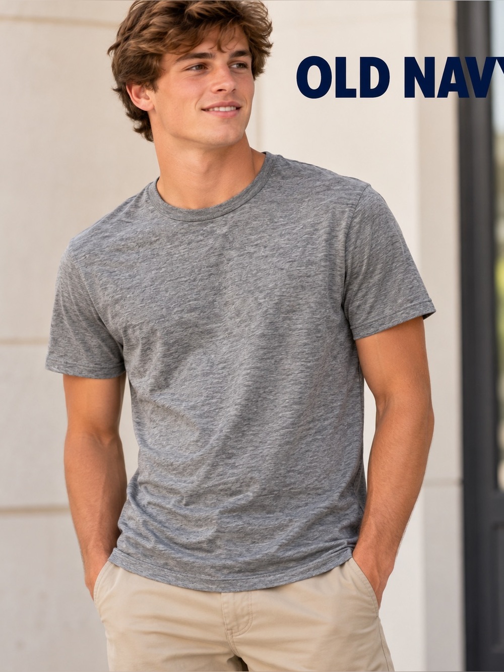 Old Navy Men's Heathered Blue-Gray Crew Neck Tee size medium